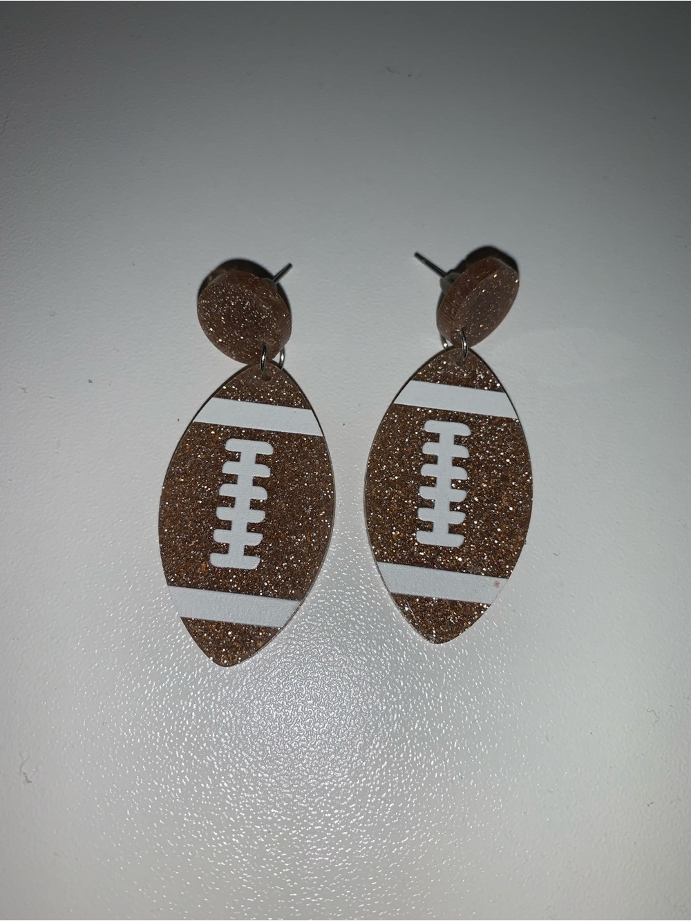 Glitter Football Dangle Earrings - Brown and White